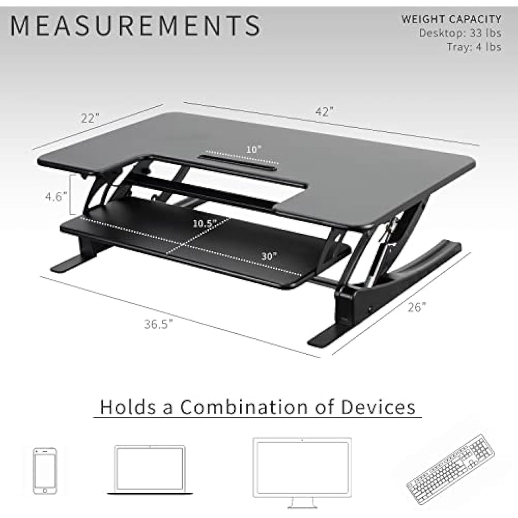 VIVO 107cm Standing Desk Converter | Dual Monitor Riser - Black