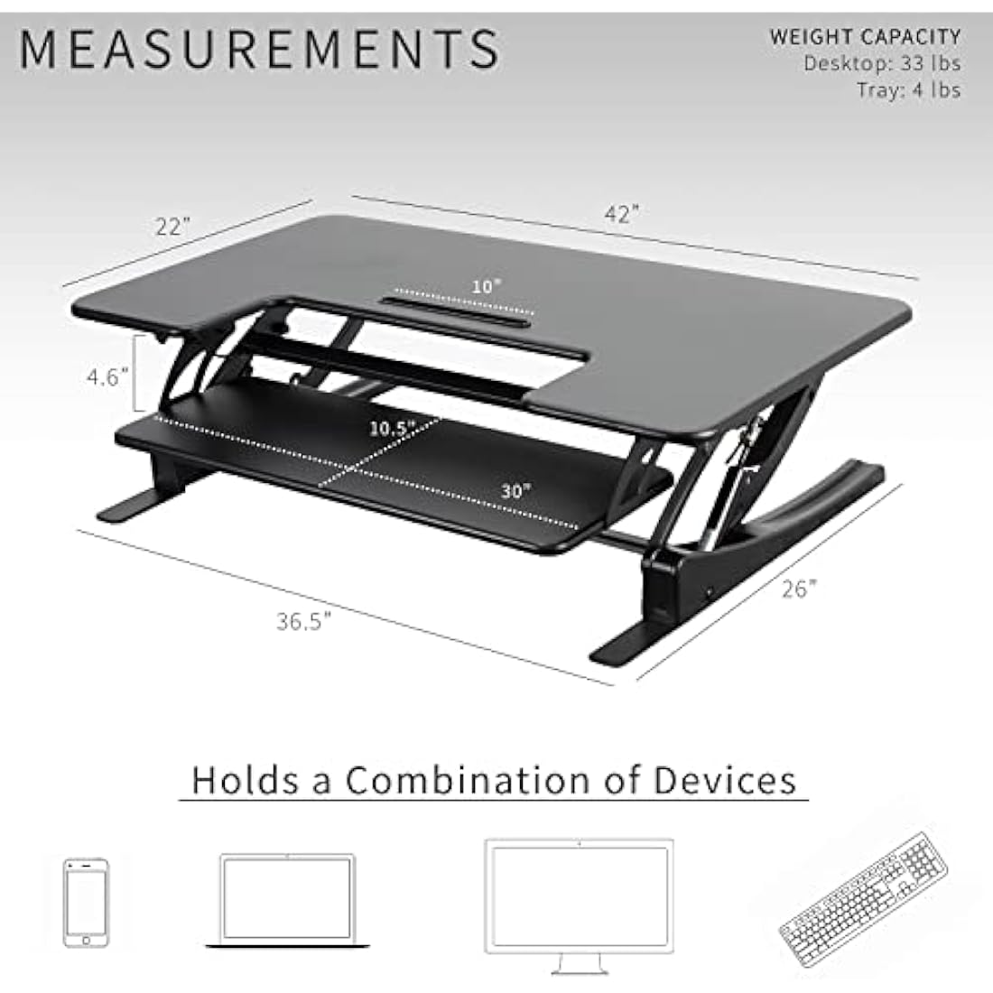 VIVO 107cm Standing Desk Converter | Dual Monitor Riser - Black