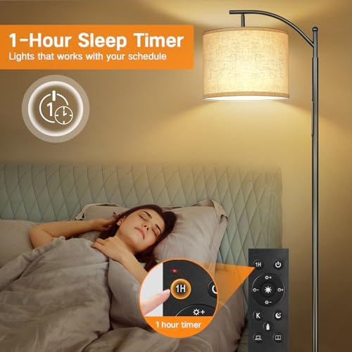 OUTON Smart LED Floor Lamp - Dimmable Arc Standing Lamp with Remote, Black