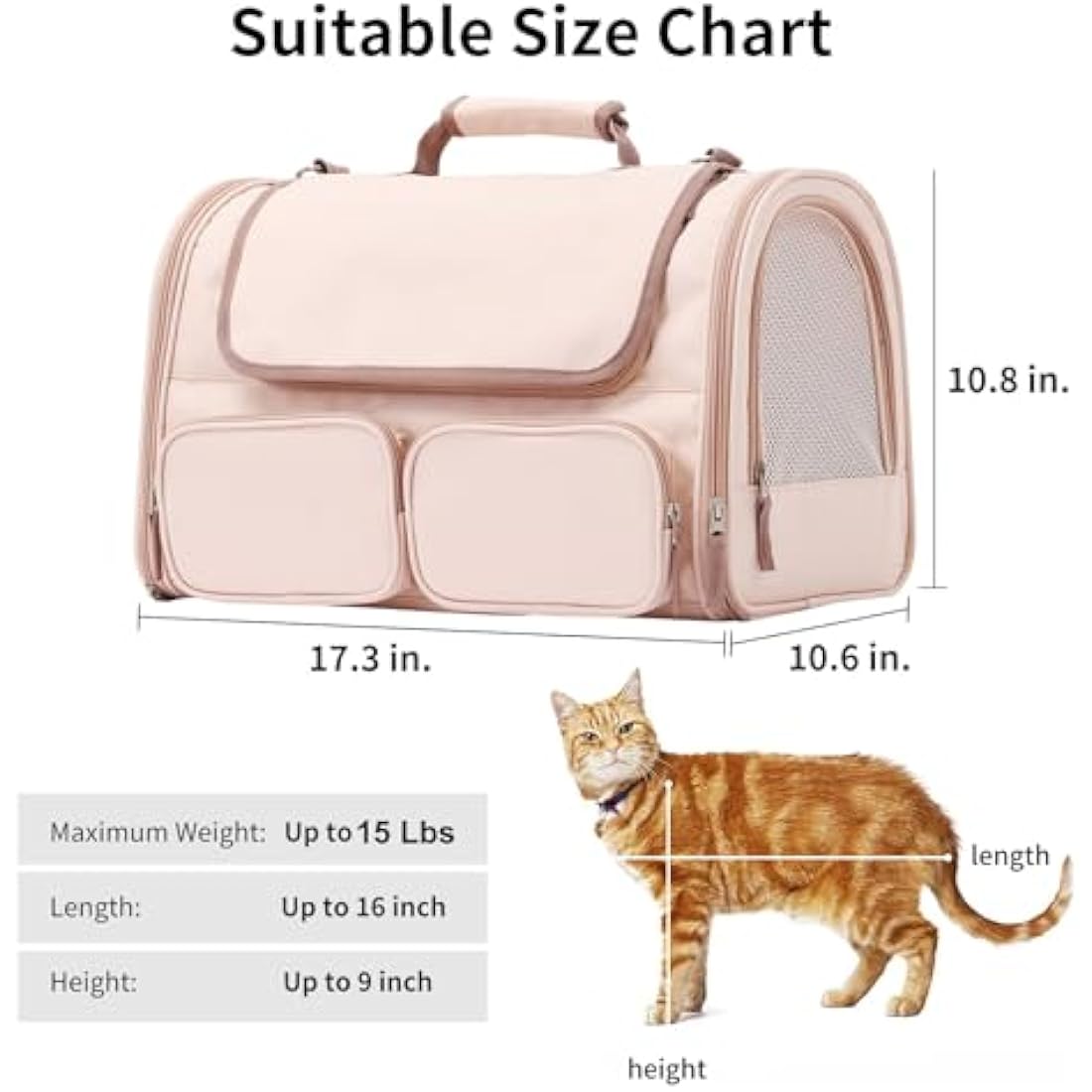FUKUMARU Airline Approved Cat Carrier – Foldable Pet Travel Bag, Pink