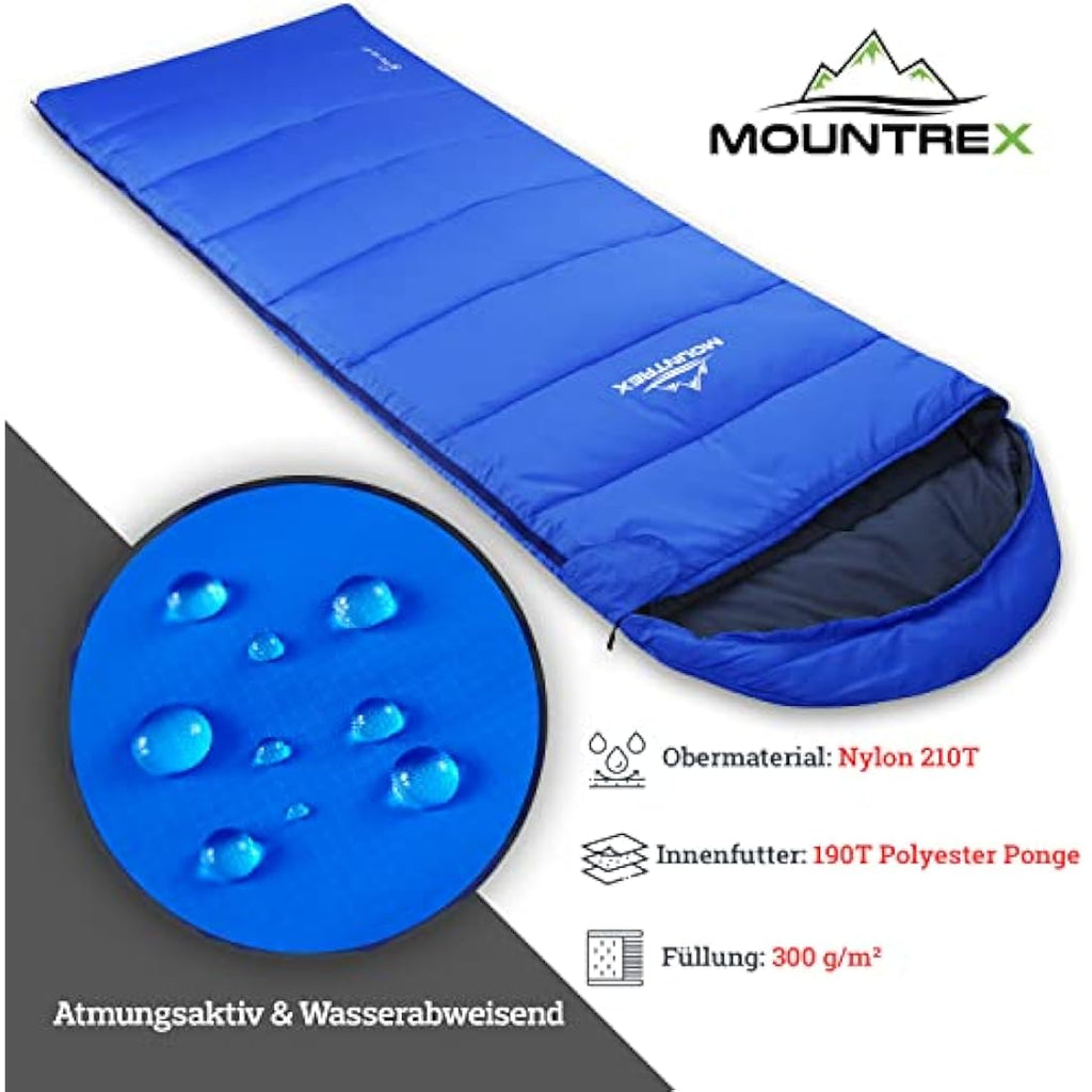 MOUNTREX 3-Season Blanket Sleeping Bag – Lightweight Nylon, Blue (Right Zip)