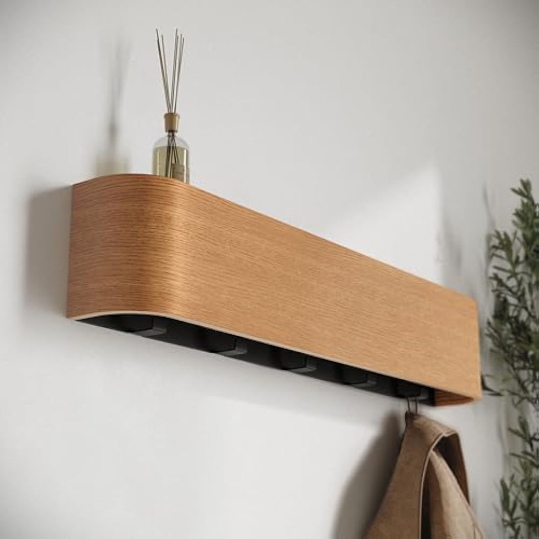 Kazai Toke Wall-Mounted Coat Rack – Oak Wood Veneer with 5 Hooks