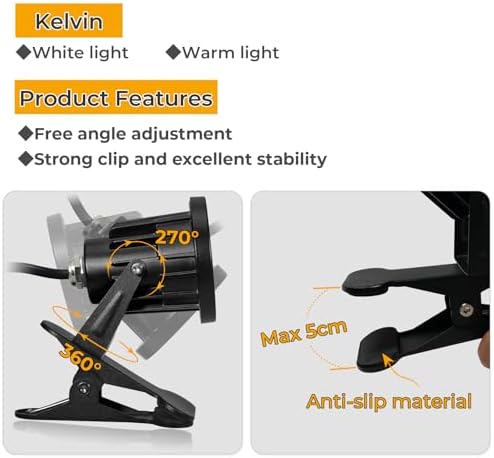 Milpoel COB LED Clip on Spot Lights | 7W IP66 Waterproof Warm Light 2-Pack