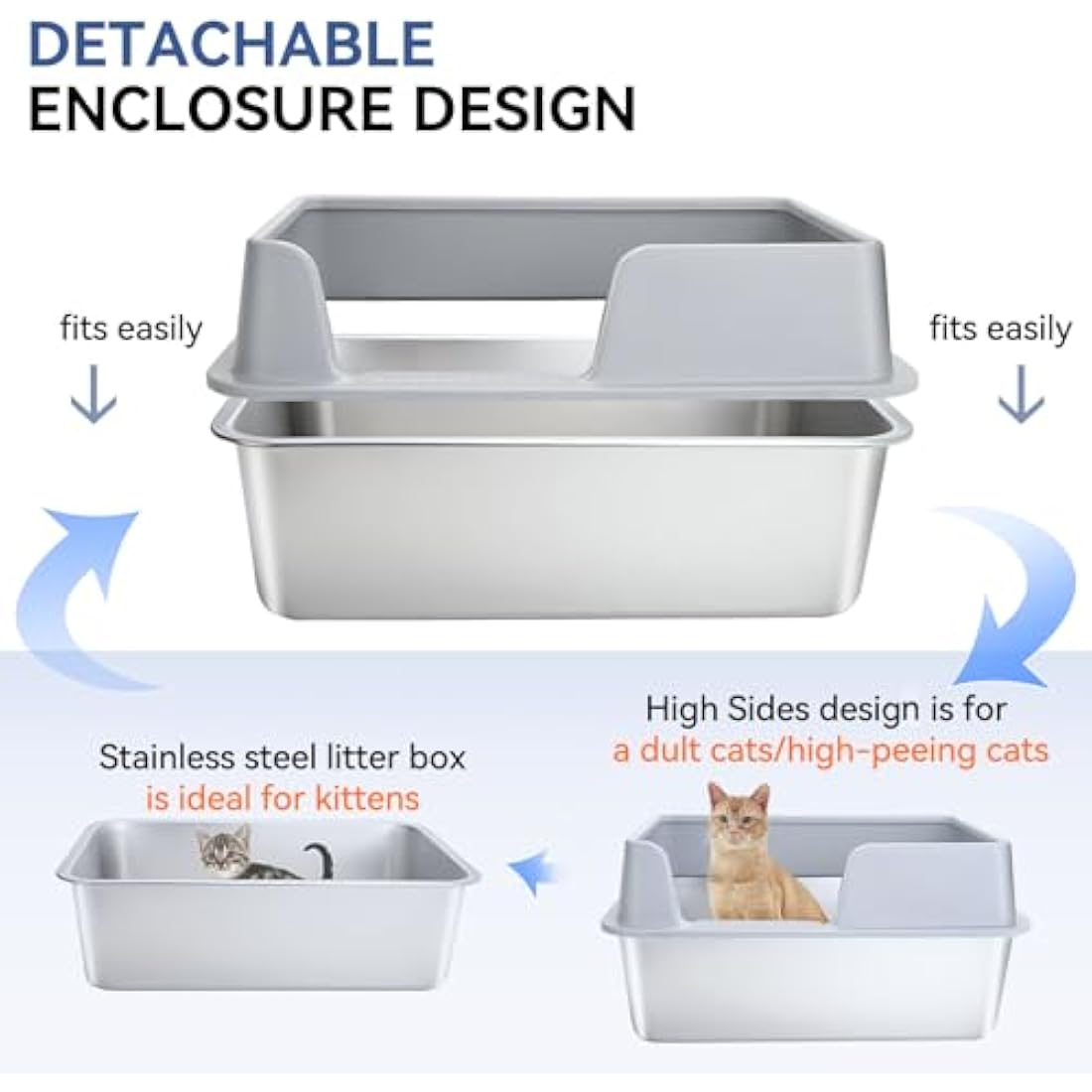Jolof Store XXL Stainless Steel Cat Litter Tray with Metal Scoop