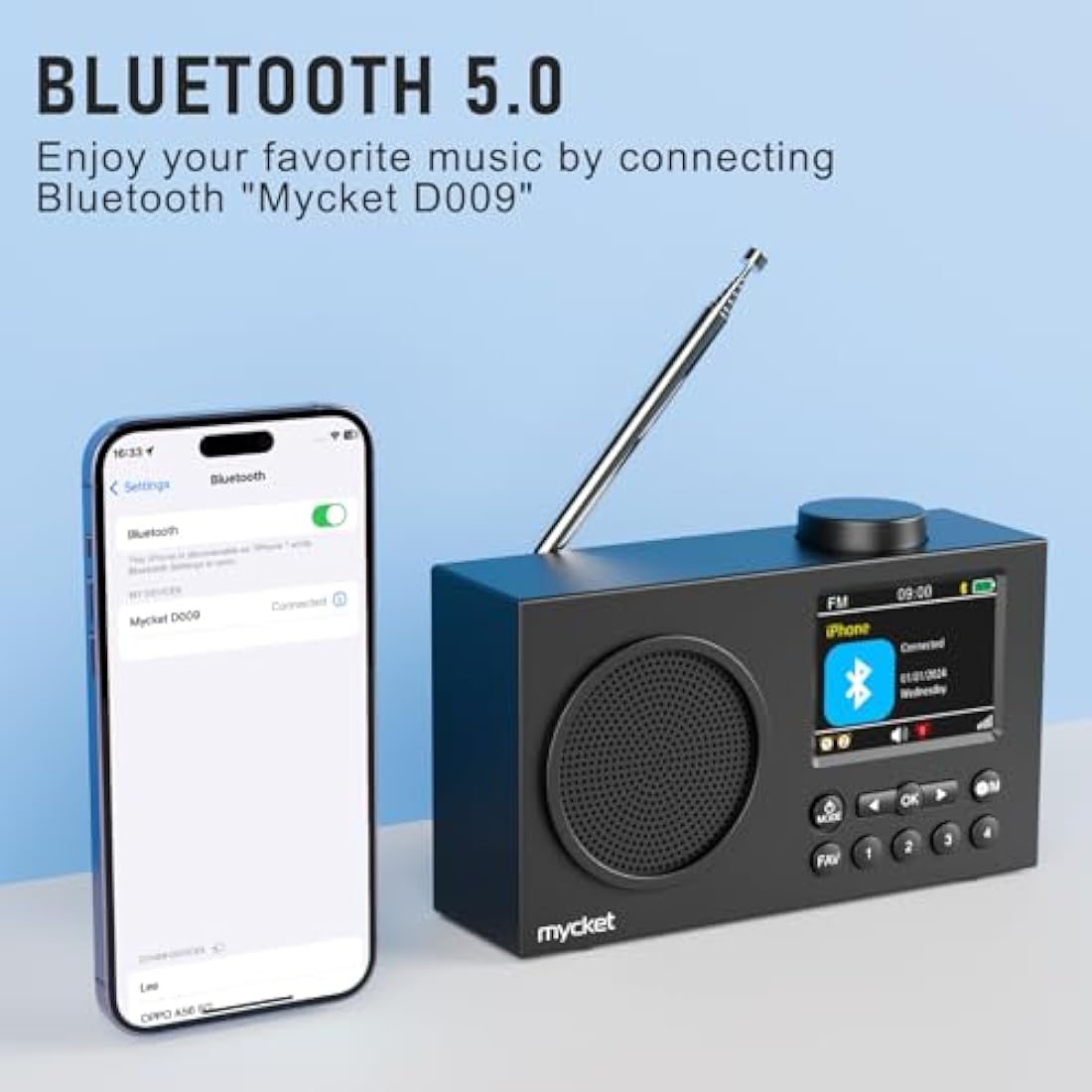 Mycket Portable DAB/DAB+ Digital Radio | Bluetooth, Rechargeable & Dual Alarm