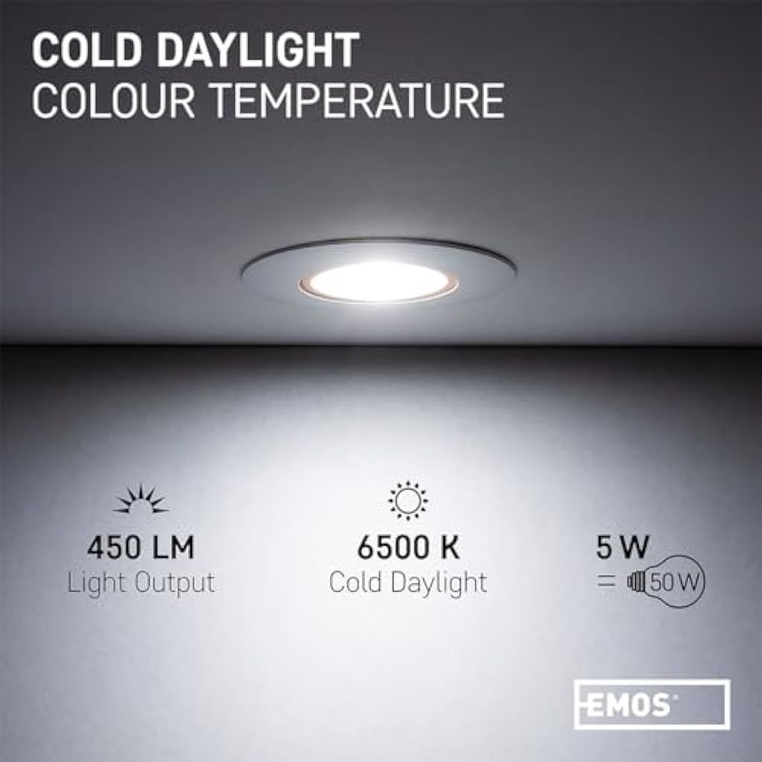 EMOS LED Recessed Ceiling Spotlights - 5W 6500K Cold White Black, 6 Pack