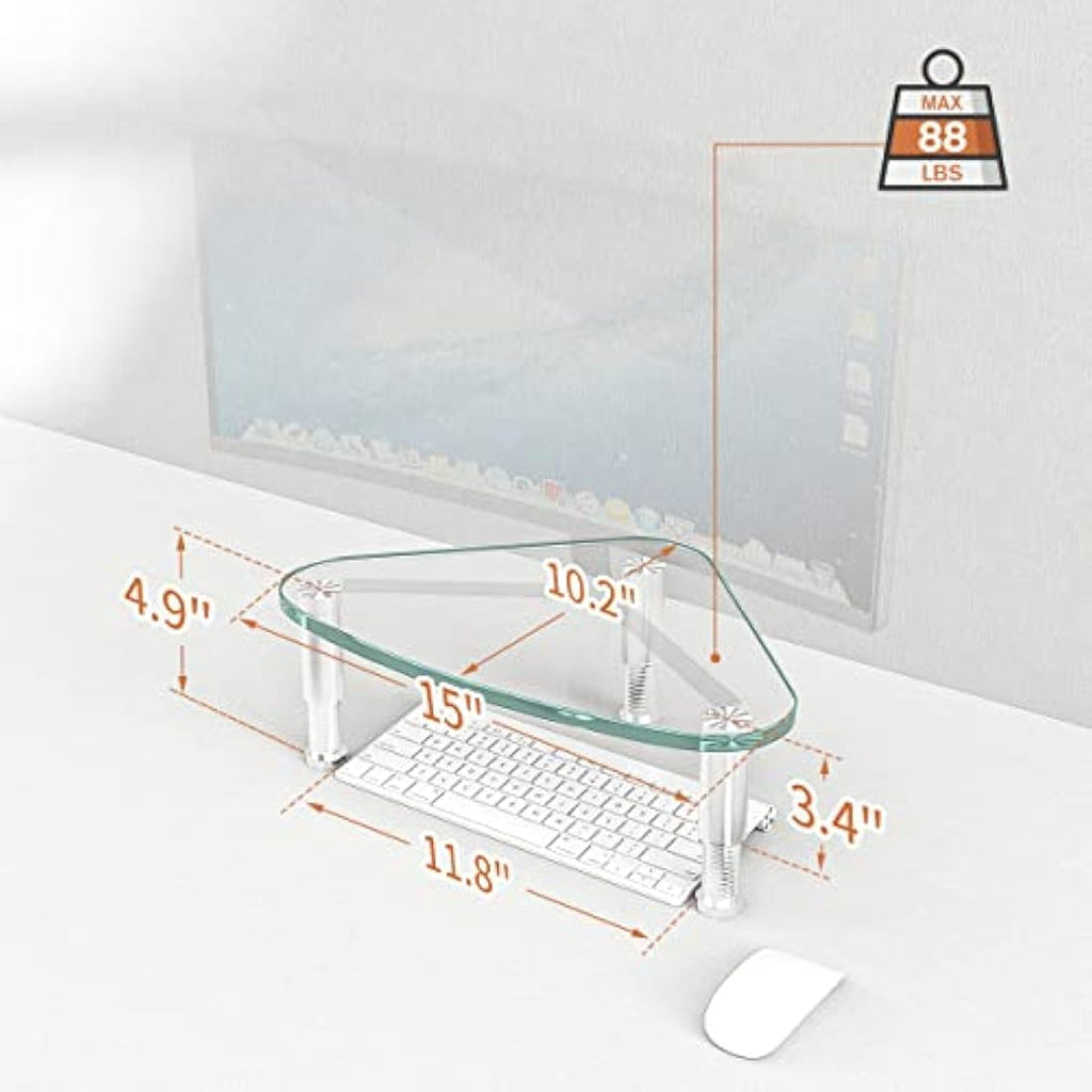 Hemudu 2-Pack Triangle Monitor Stand Riser | Tempered Glass Corner Desk