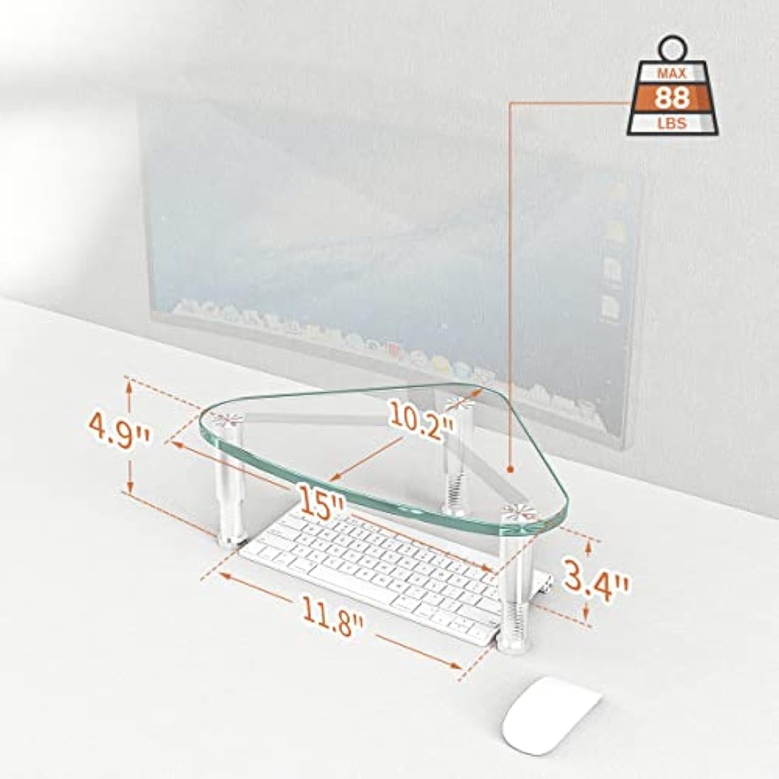Hemudu 2-Pack Triangle Monitor Stand Riser | Tempered Glass Corner Desk
