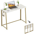 Folding Desk – Small Space-Saving Laptop Table, White and Gold