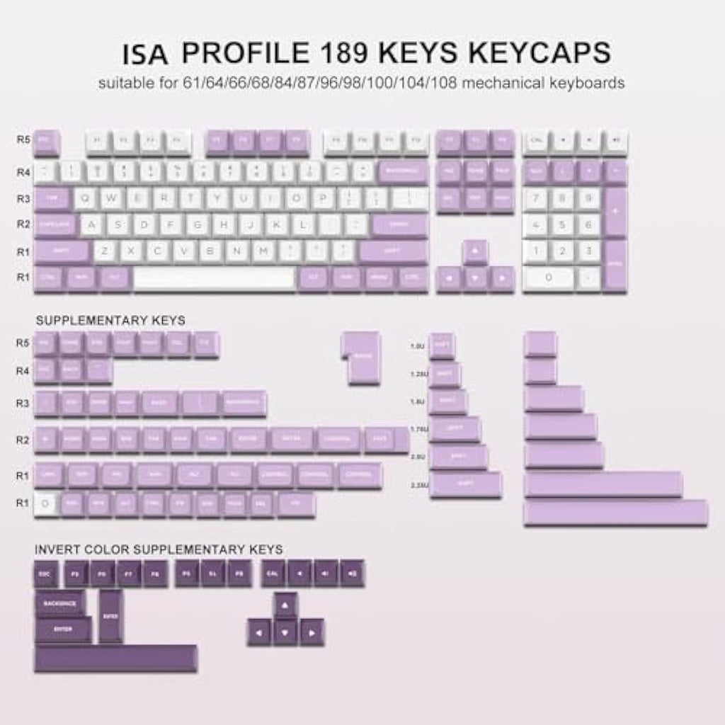 dagaladoo 189-Key Double Shot PBT Keycaps | XVX Profile | White/Purple