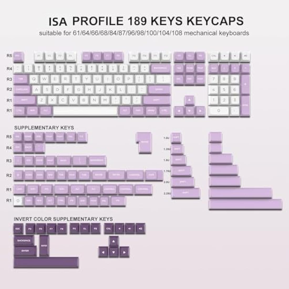 dagaladoo 189-Key Double Shot PBT Keycaps | XVX Profile | White/Purple