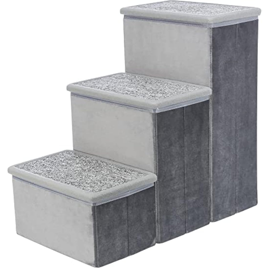 TRIXIE Foldable 3-Step Pet Stairs with Storage | Velour Dog Steps
