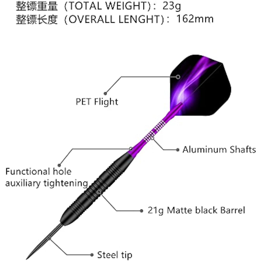 Professional Steel Tip Darts Set – 22g Brass Barrels & Case