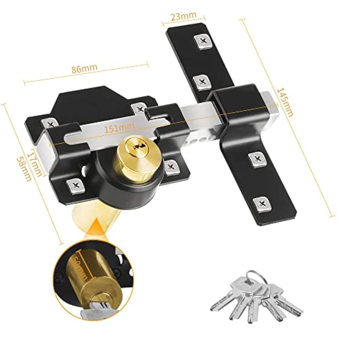 Jolof Store Heavy Duty 50mm Long Throw Gate Lock | Double Locking Steel