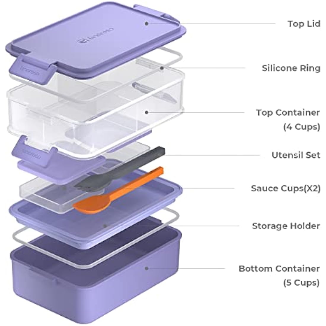 Linoroso Bento Lunch Box - 3 Compartment 2226ml Leak-Proof - Veri Peri