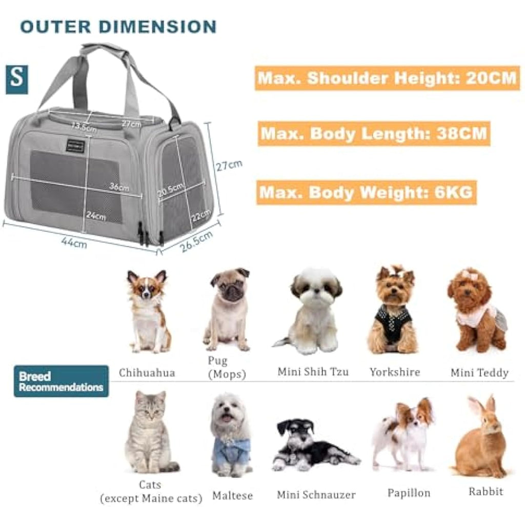 Petsfit Airline Approved Pet Carrier | Grey Cat Bag with Fleece Mat