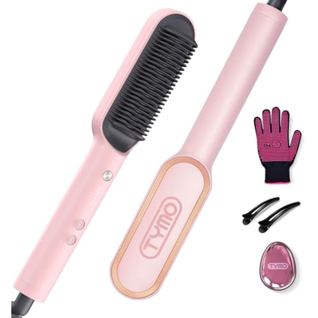 TYMO Hair Straightener Brush – Ionic 2-in-1 Flat Iron with 5 Temp Settings