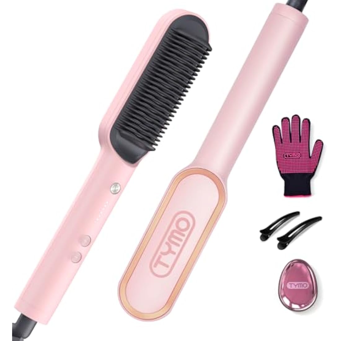 TYMO Hair Straightener Brush – Ionic 2-in-1 Flat Iron with 5 Temp Settings