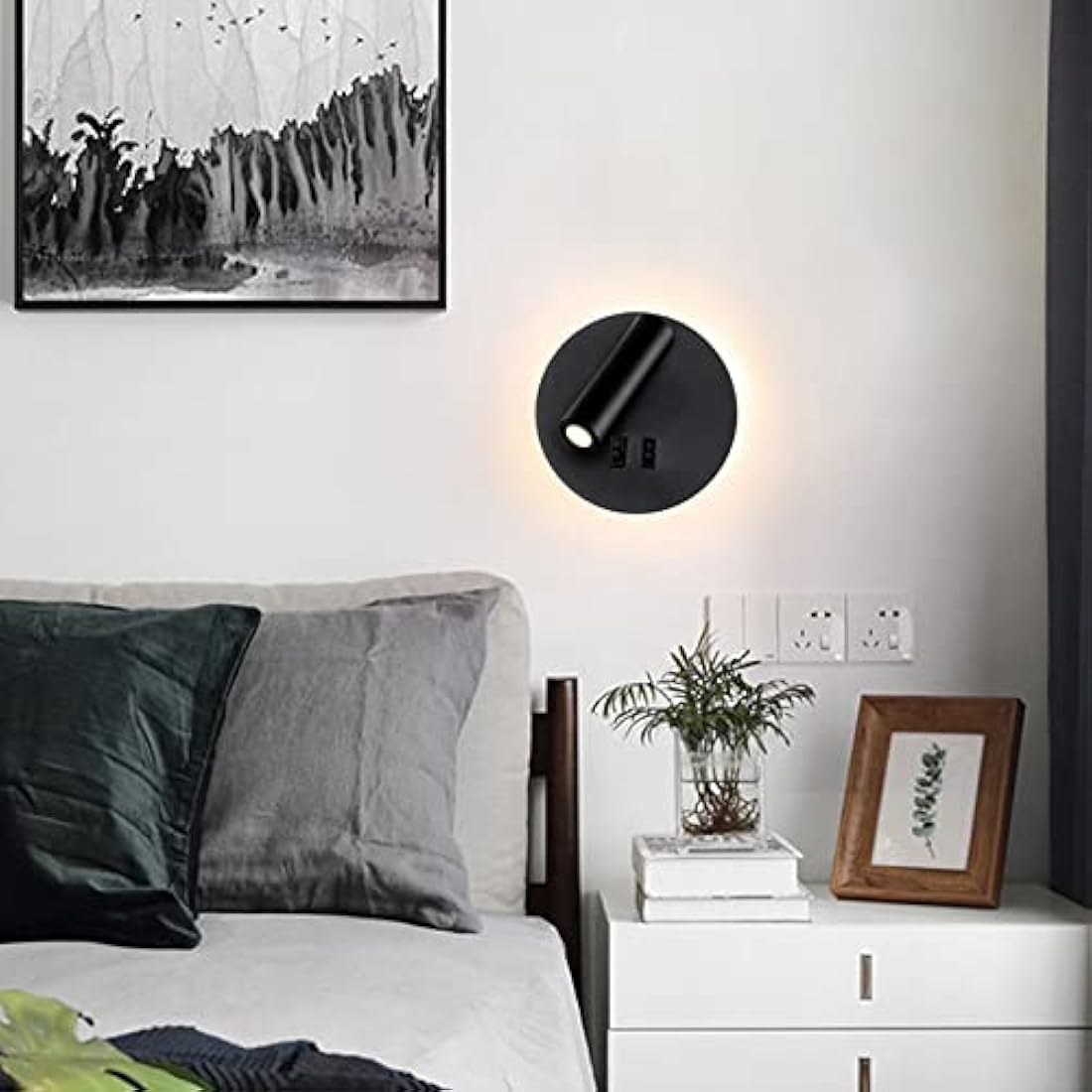 uksunvi LED Bedside Reading Wall Lamp – 12W Adjustable Spotlight, Black