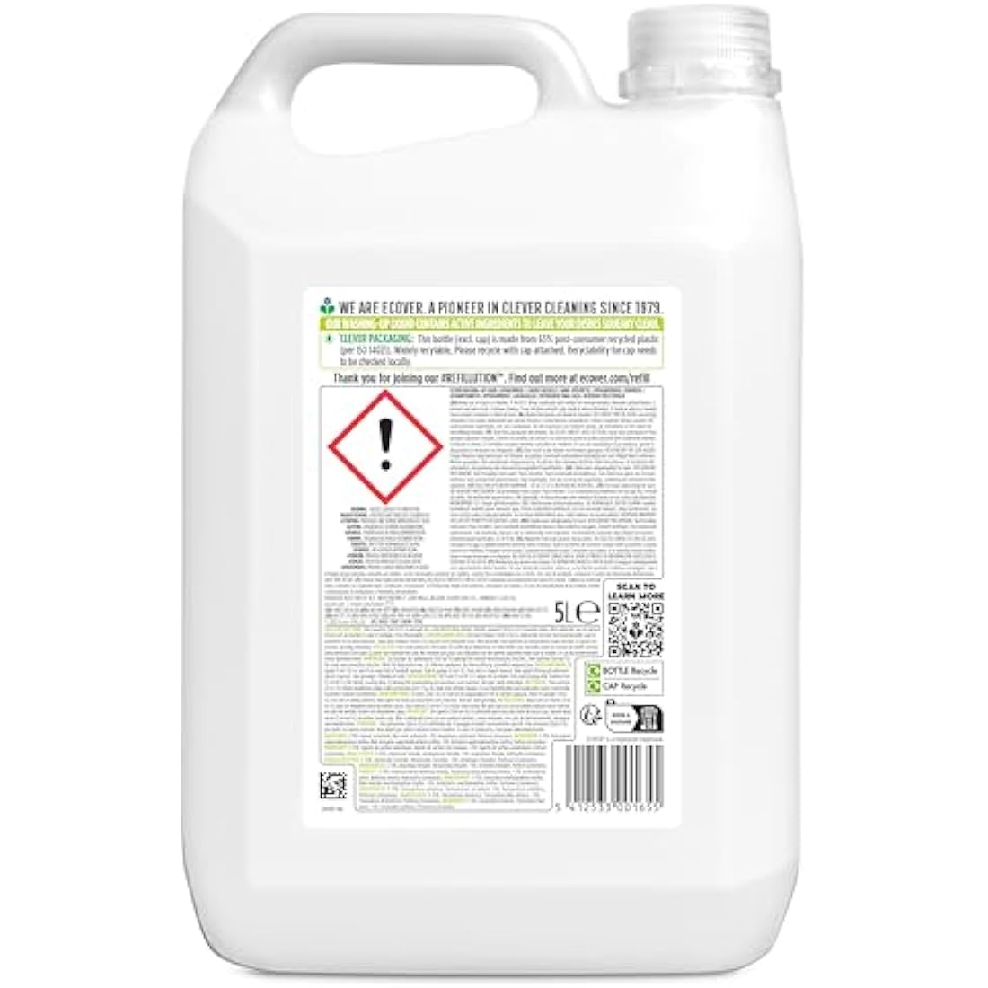 Ecover Washing Up Liquid Refill – Lemon & Aloe Vera Dish Soap, 5L
