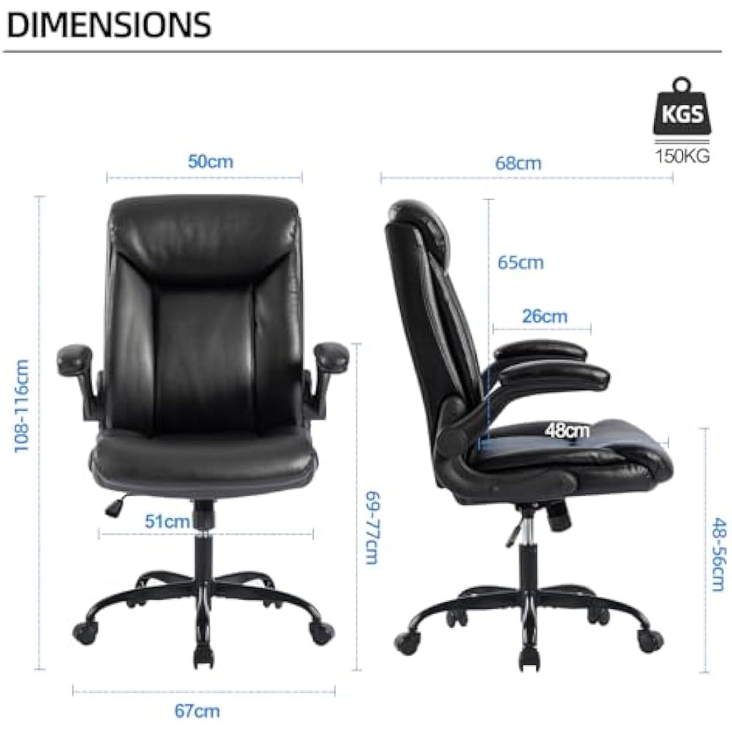 MZLEE Ergonomic Executive Office Chair | Flip-up Arms & Lumbar Support