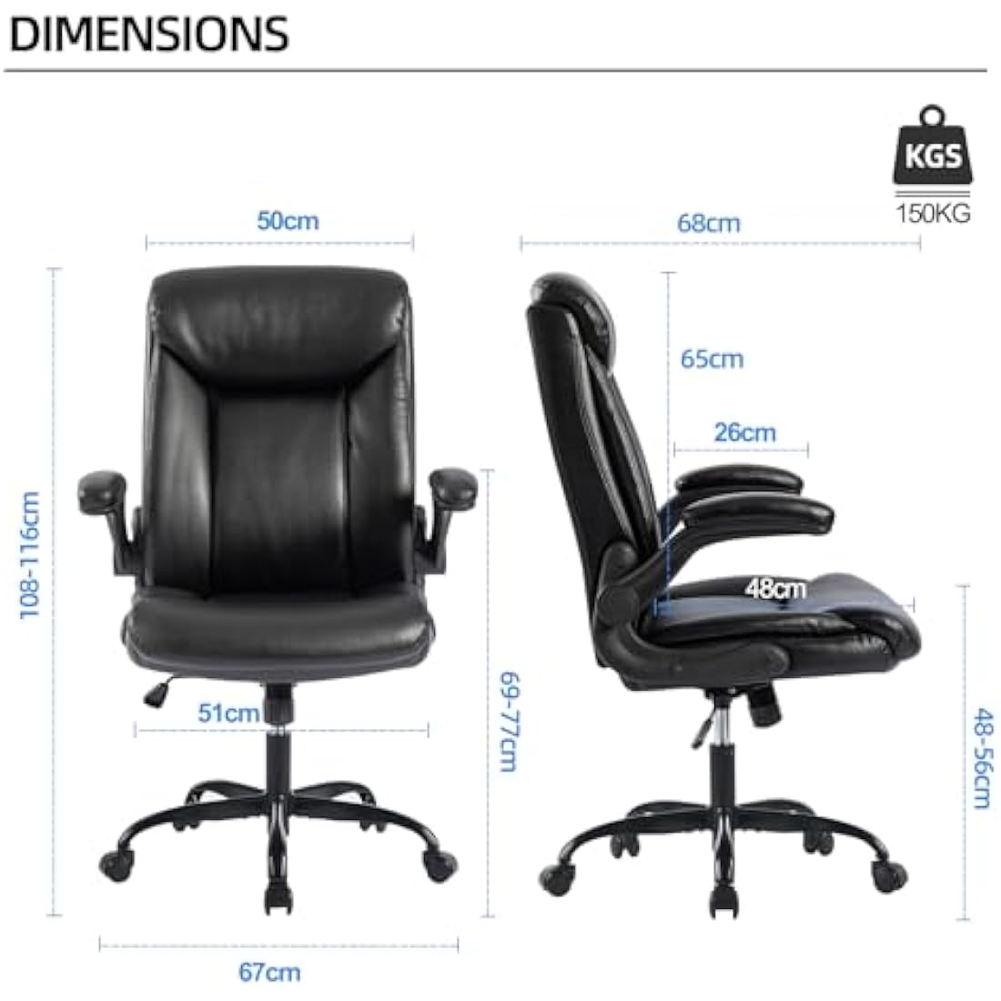 MZLEE Ergonomic Executive Office Chair | Flip-up Arms & Lumbar Support