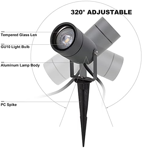 DAWALIGHT Outdoor Landscape Spike Lights – 4 Pack IP65 Aluminum Spotlights