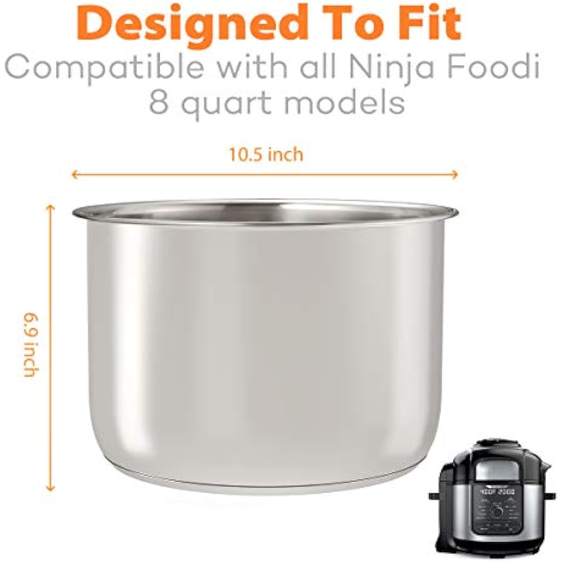 Sicheer 8qt Stainless Steel Inner Pot Replacement for Ninja Foodi