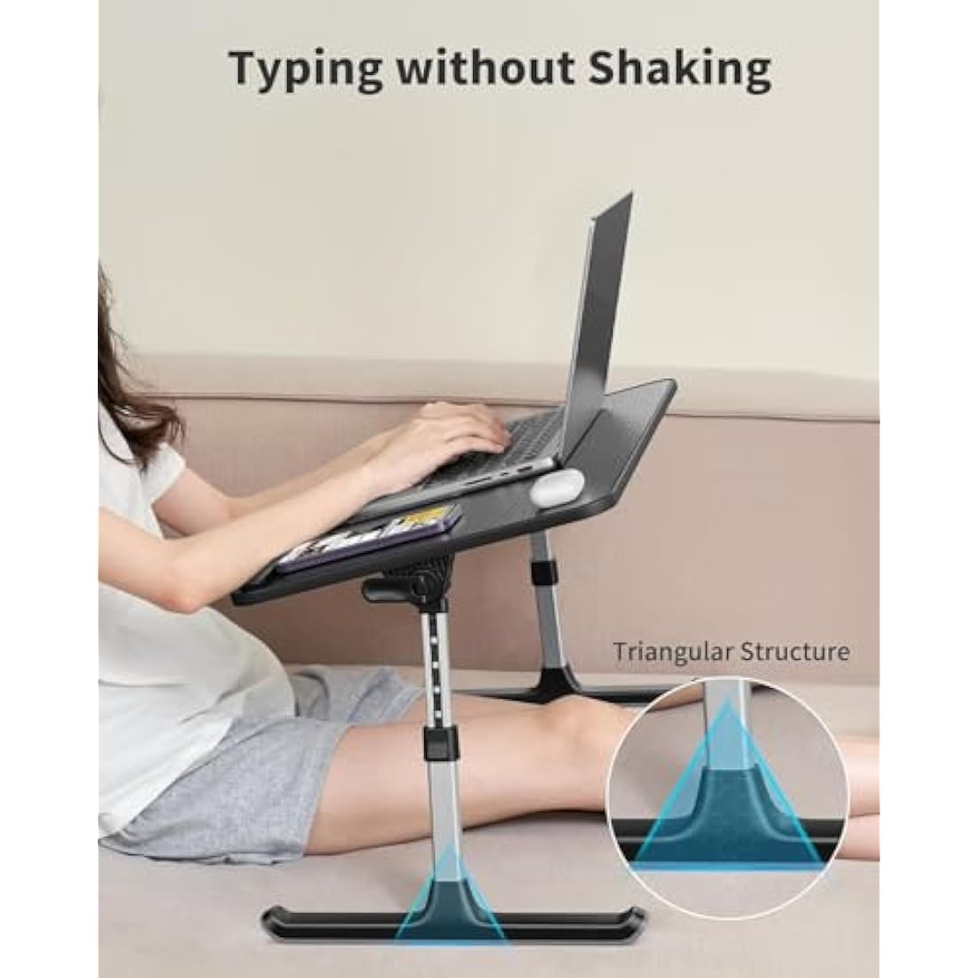 SAIJI Adjustable Laptop Desk – Portable Bed Tray with 5 Heights, Black