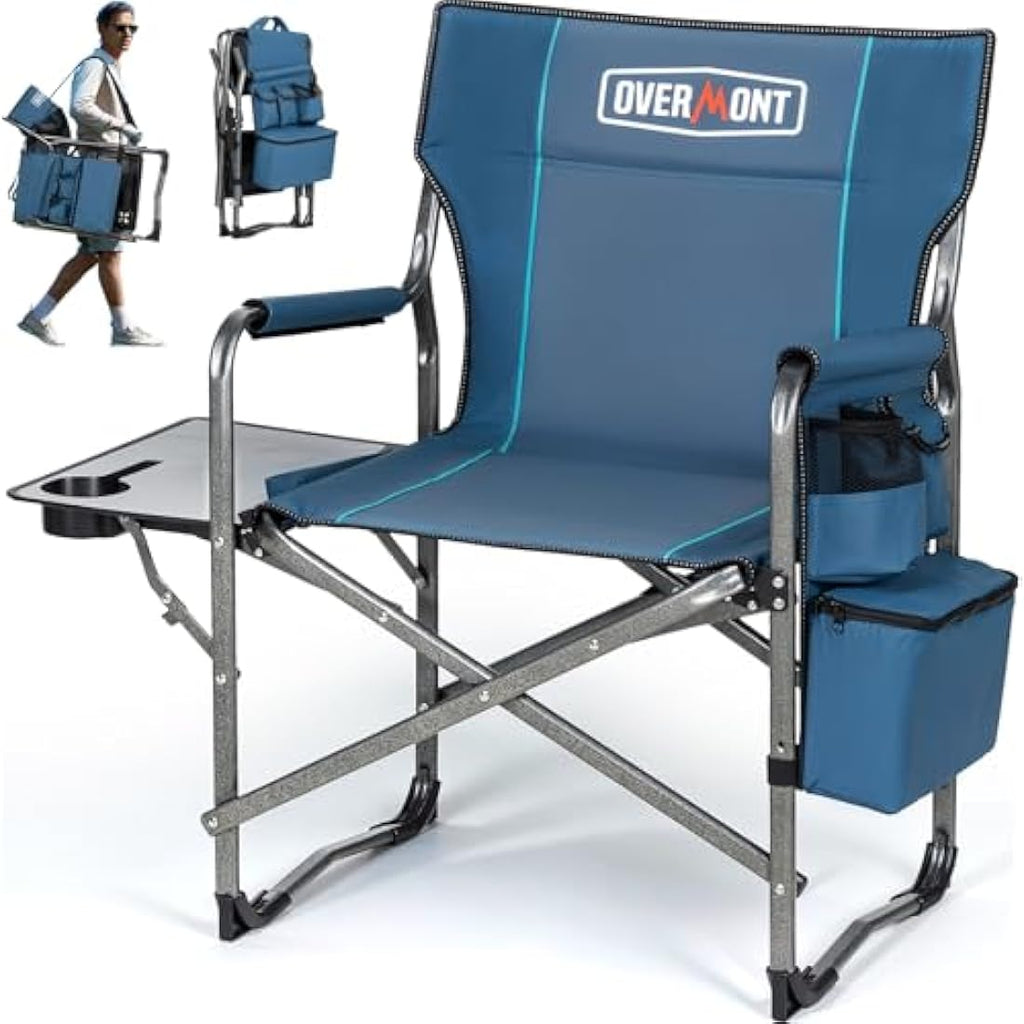 Overmont Heavy-Duty Directors Camping Chair with Side Table & Cooler