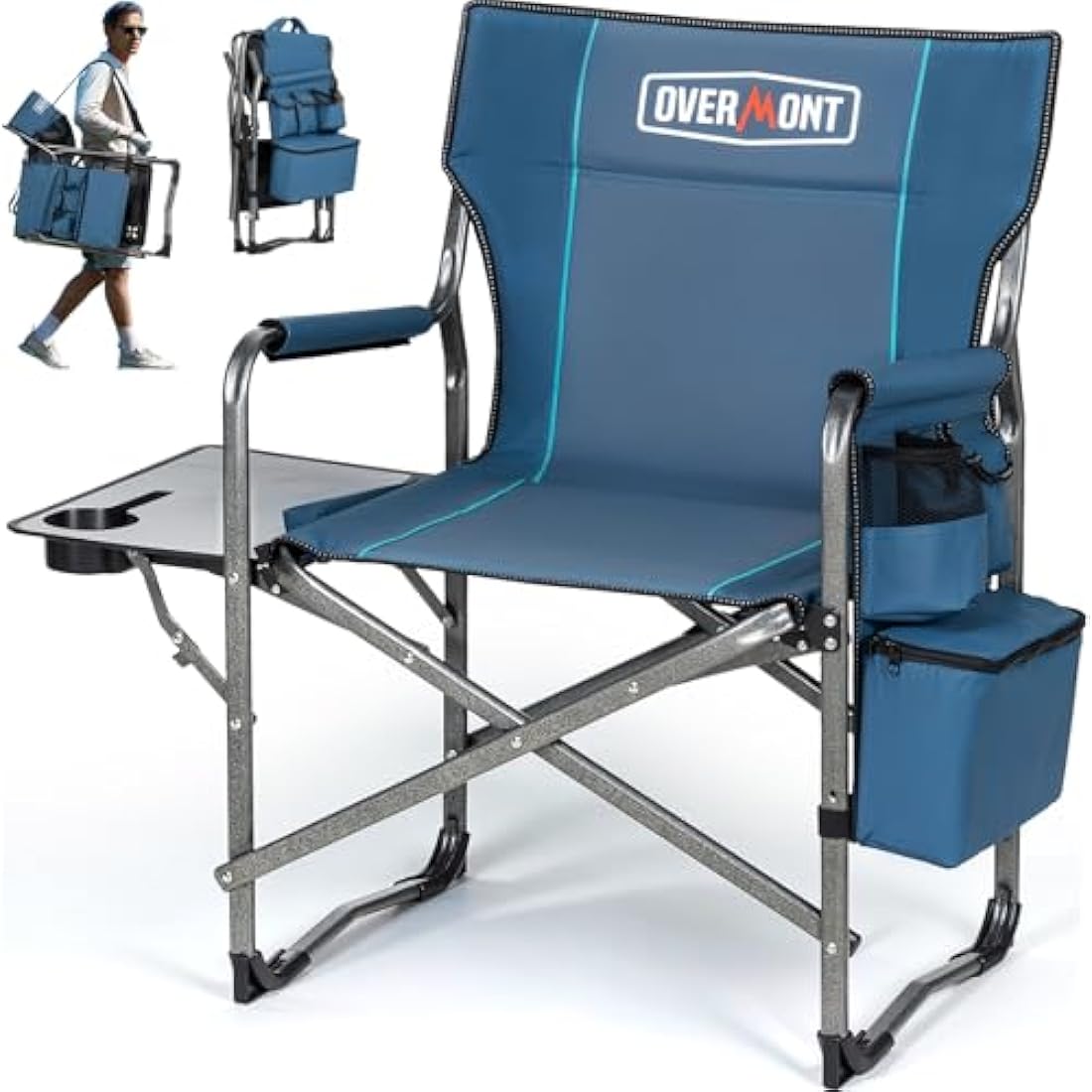 Overmont Heavy-Duty Directors Camping Chair with Side Table & Cooler