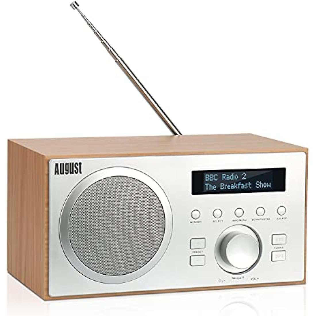 August MB420 DAB+ Digital Radio & Bluetooth Speaker - Dual Alarm - Oak