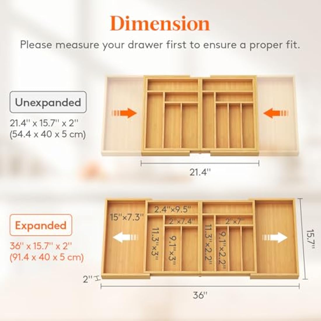 Lifewit Expandable Cutlery Drawer Organiser | Extra Large Bamboo Tray