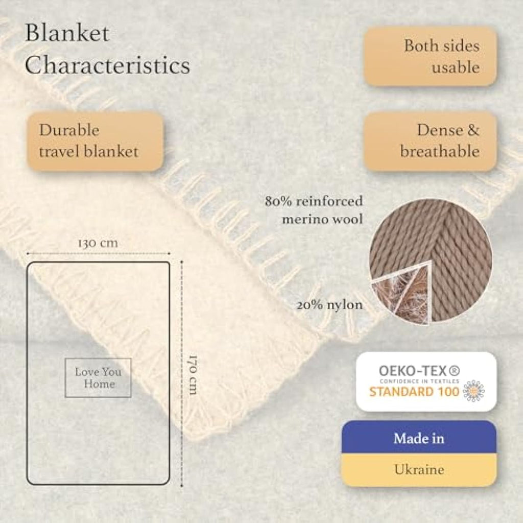 LYHome Merino Wool Travel Blanket – Warm Outdoor Camping Throw, Olive