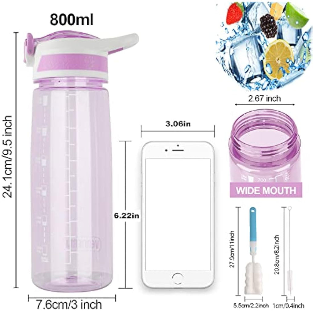 VENNERLI 800ml Tritan Sports Water Bottle with Straw and Time Marking