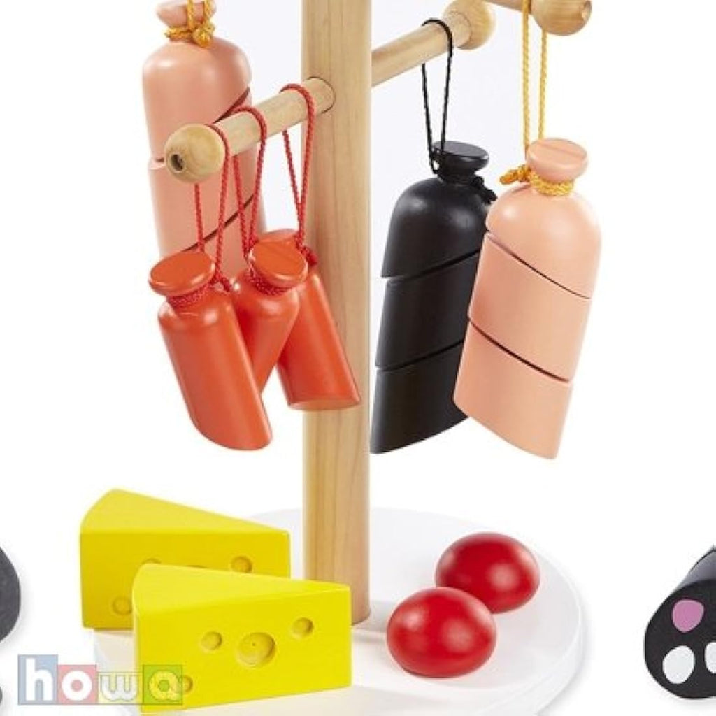 Howa Wooden Sausage and Cheese Toy Food Set - 25 Piece Play Kitchen