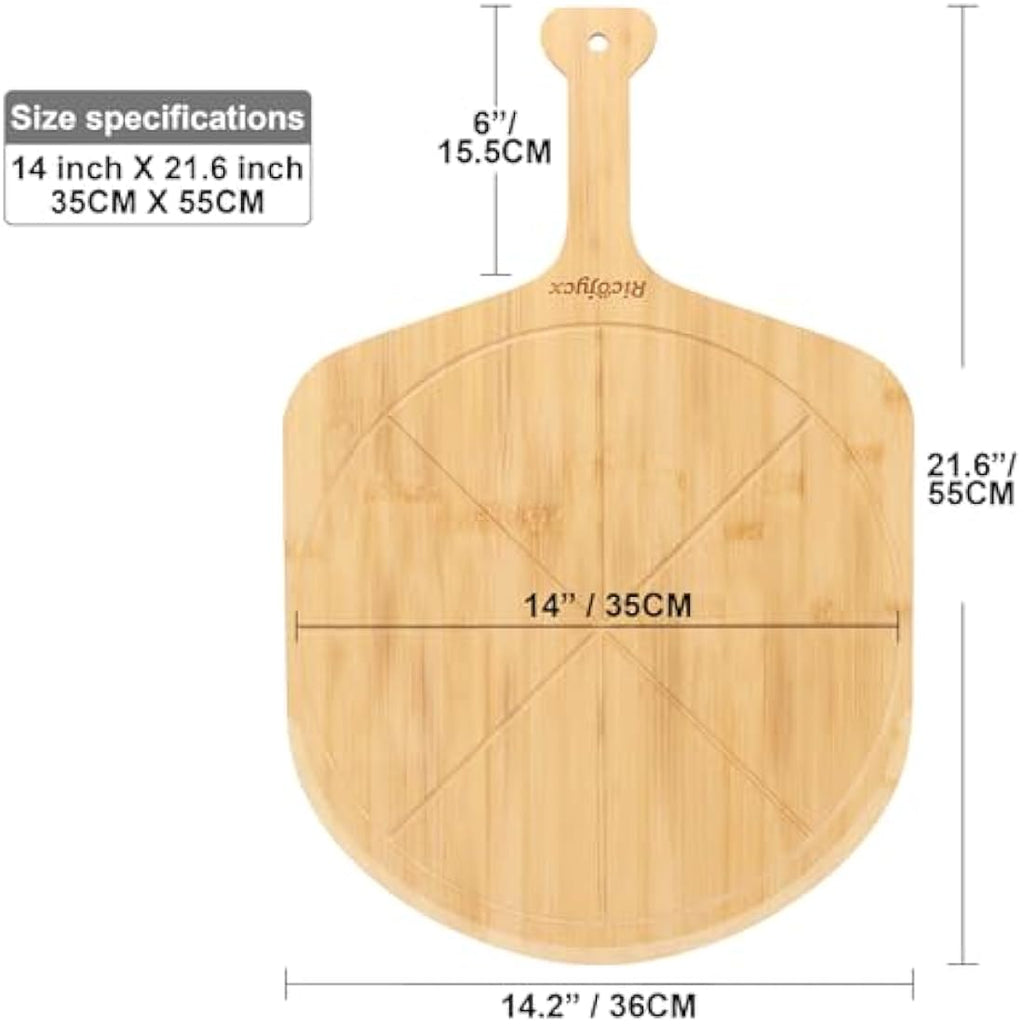 14" Bamboo Pizza Cutting Board – 2 Pack Double-Sided Peel