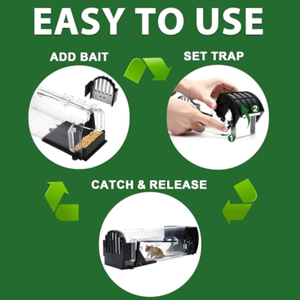 EGOFLYYA Humane Mouse Traps – 2 Pack Reusable Live Catch Rodent Catcher