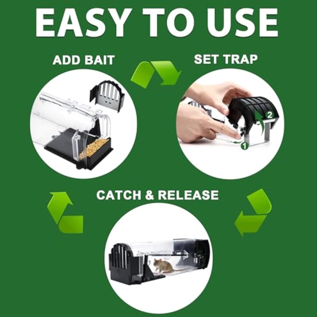 EGOFLYYA Humane Mouse Traps – 2 Pack Reusable Live Catch Rodent Catcher