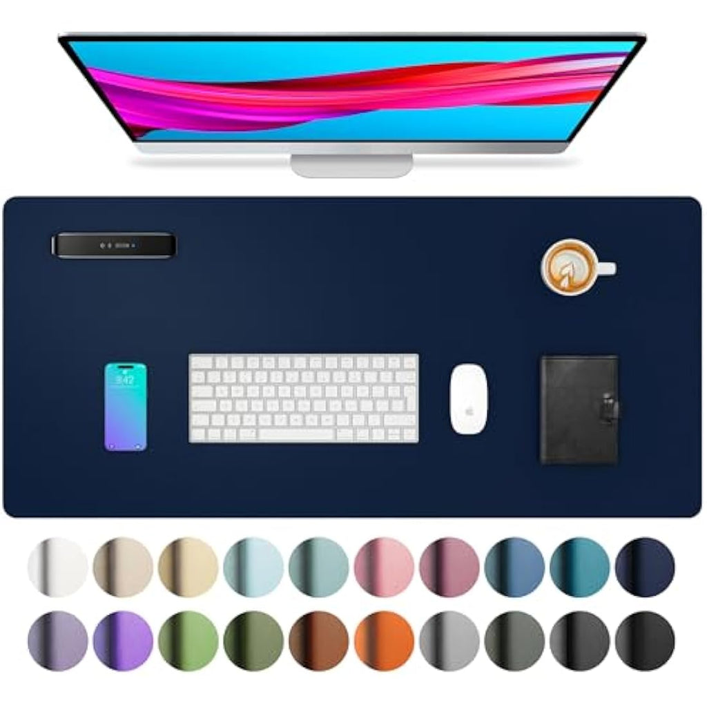 Jolof Store PU Leather Desk Pad – 80x40cm Non-Slip Mouse Mat, Dark Blue