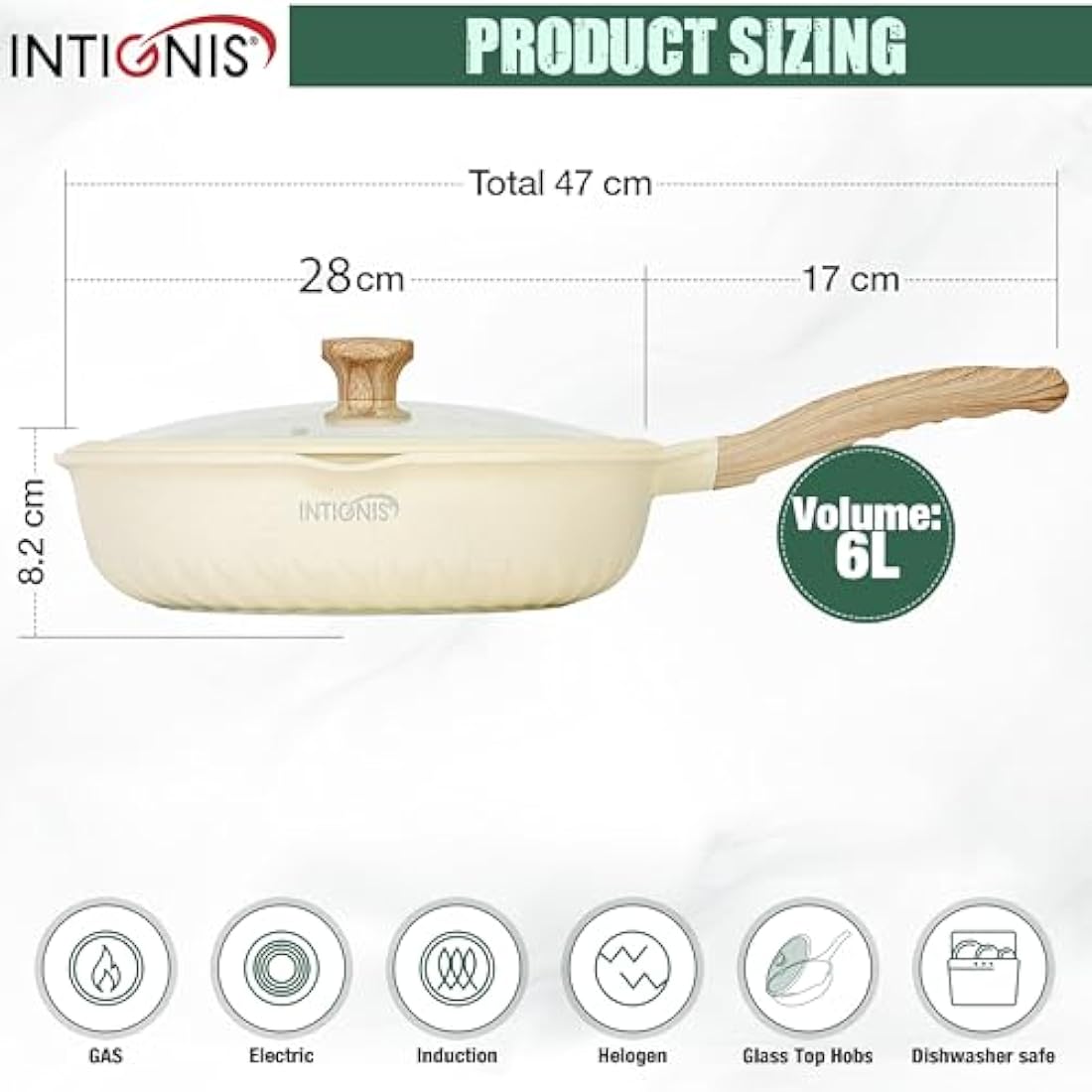 NTIGNIS 28cm Deep Frying Pan with Lid | Non-Stick Induction Skillet