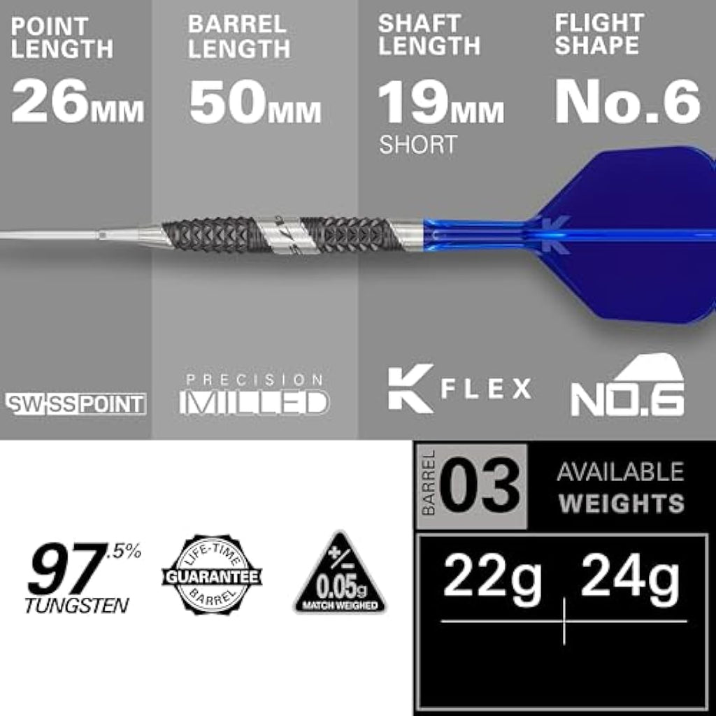 Target Darts 975 Ultra Marine 97.5% Tungsten Steel Tip Swiss Point Set