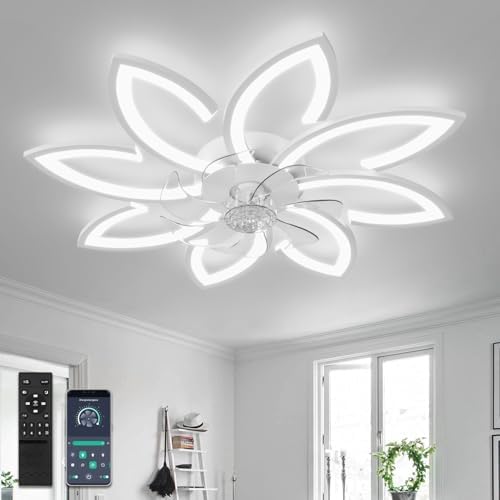 YUNLONG 35.4" Flush Mount Ceiling Fan with Light | Dimmable LED DC Motor
