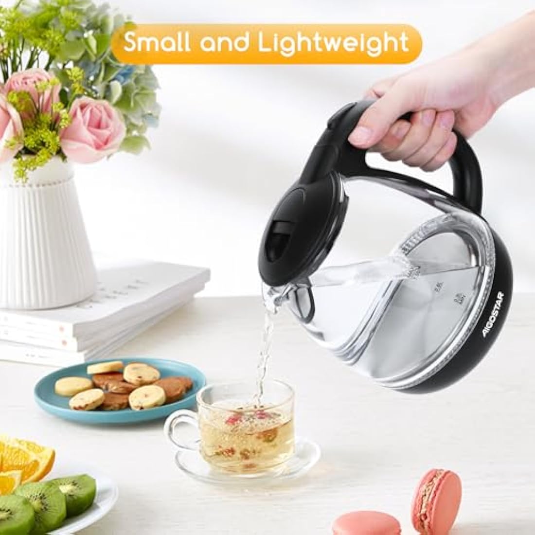 Aigostar 1.0L Glass Electric Kettle – 2200W Fast Boil Mini Tea Kettle