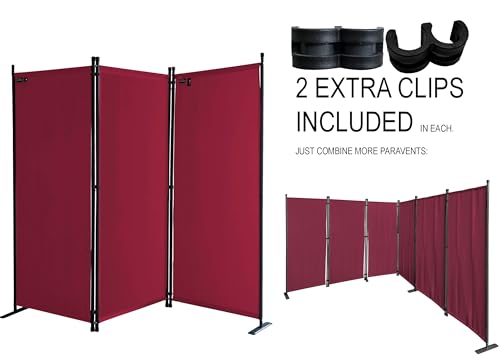 QUICK STAR 3-Part Room Divider | 170x165cm Privacy Screen - Ruby Red