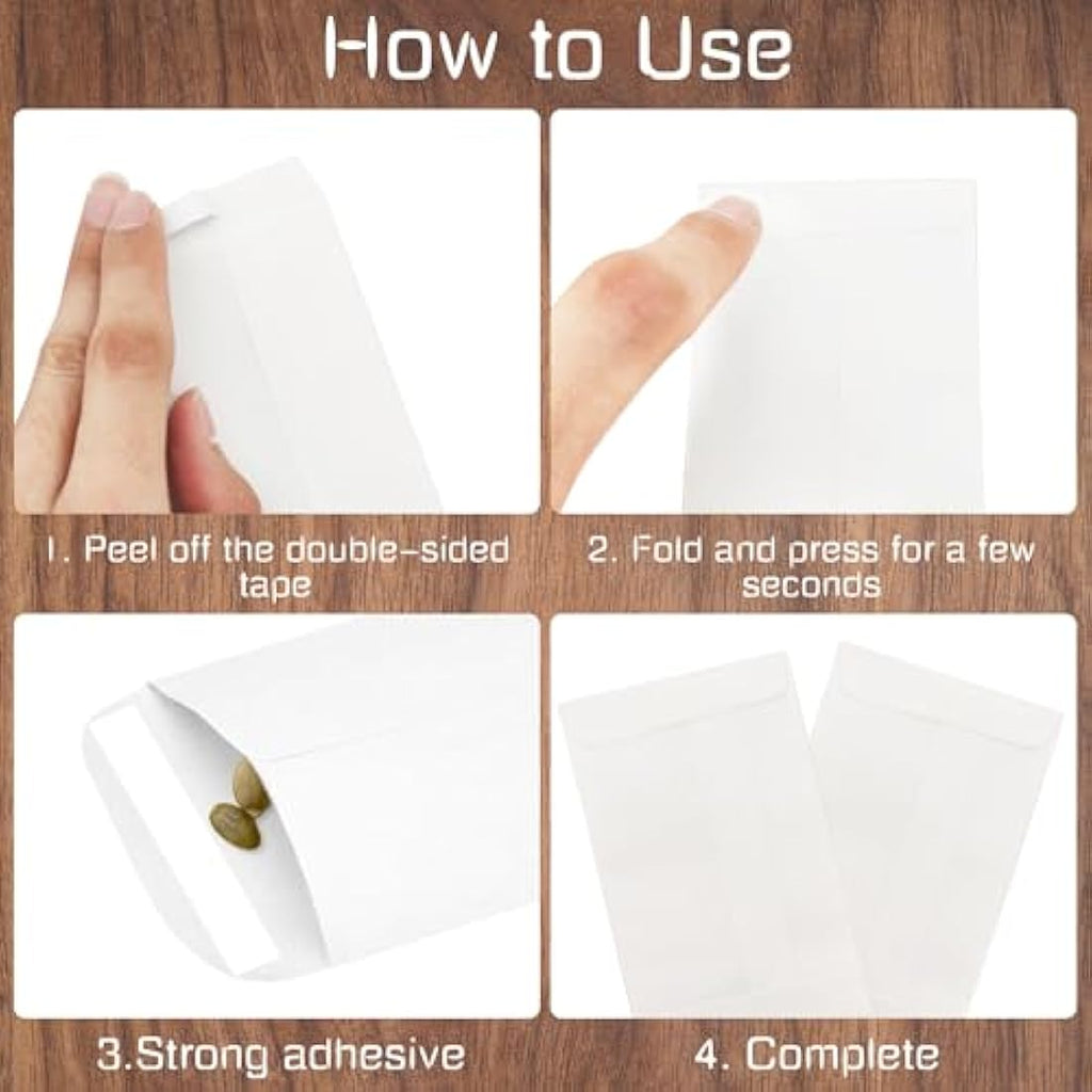100Pcs Small White Seed Envelopes | Self-Adhesive Coin Packets