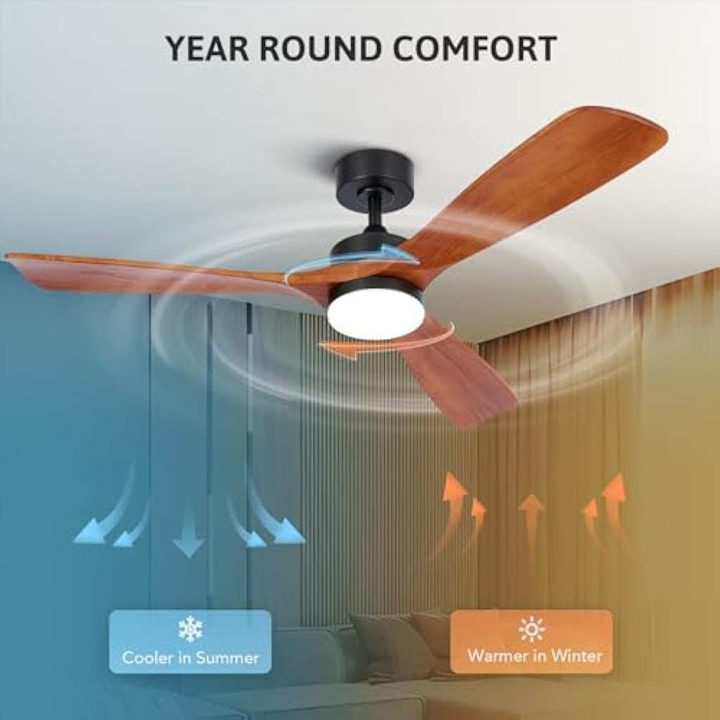 Vonluce 52" Wood Ceiling Fan with Light | Quiet DC Motor & Remote, Walnut