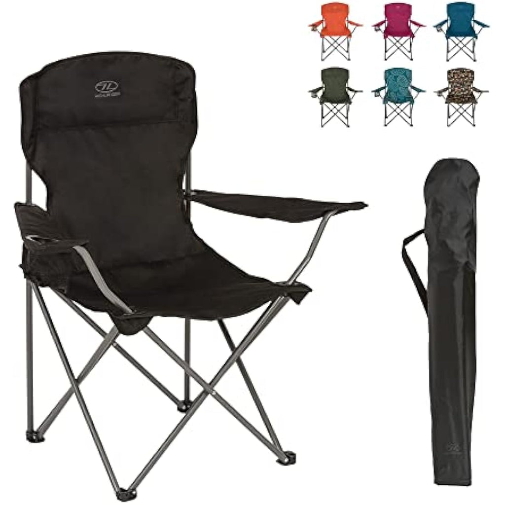 Highlander Camping Chair – Lightweight Folding Steel Chair with Cup Holder