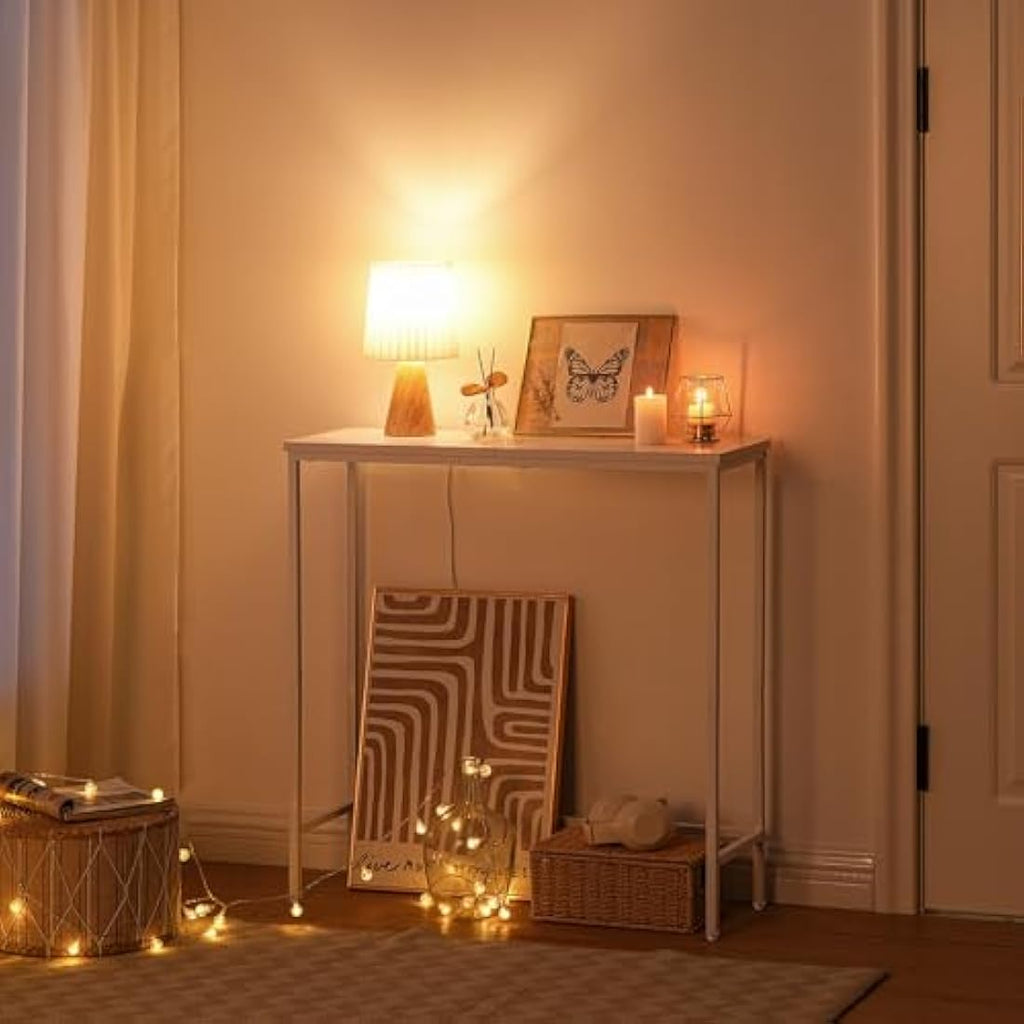 HOOBRO Slim Console Table – Modern White Metal Entryway Sofa Table
