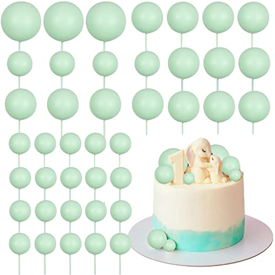 Gyufise 30Pcs Foam Ball Cake Toppers – Rose Gold & White Party Decorations